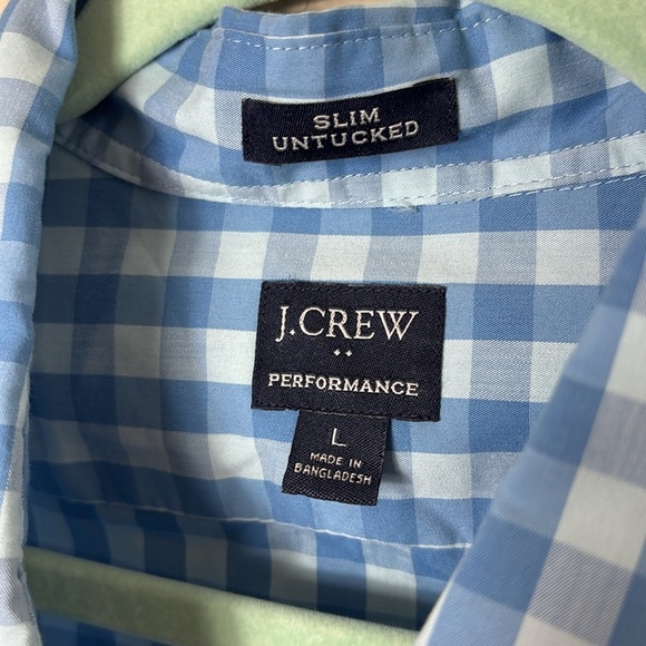 J. Crew Performance Slim Untucked Gingham Blue size Large - Picture 3 of 8